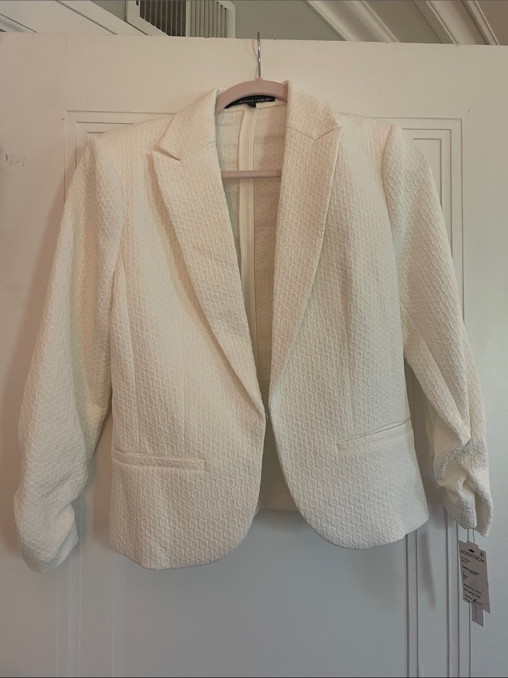 White Textured Open-Front Women's Blazer
